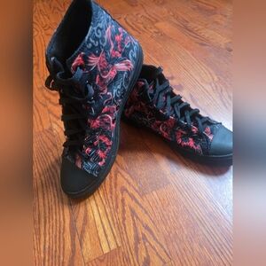 Stylish Black and Red High-Top Sneakers